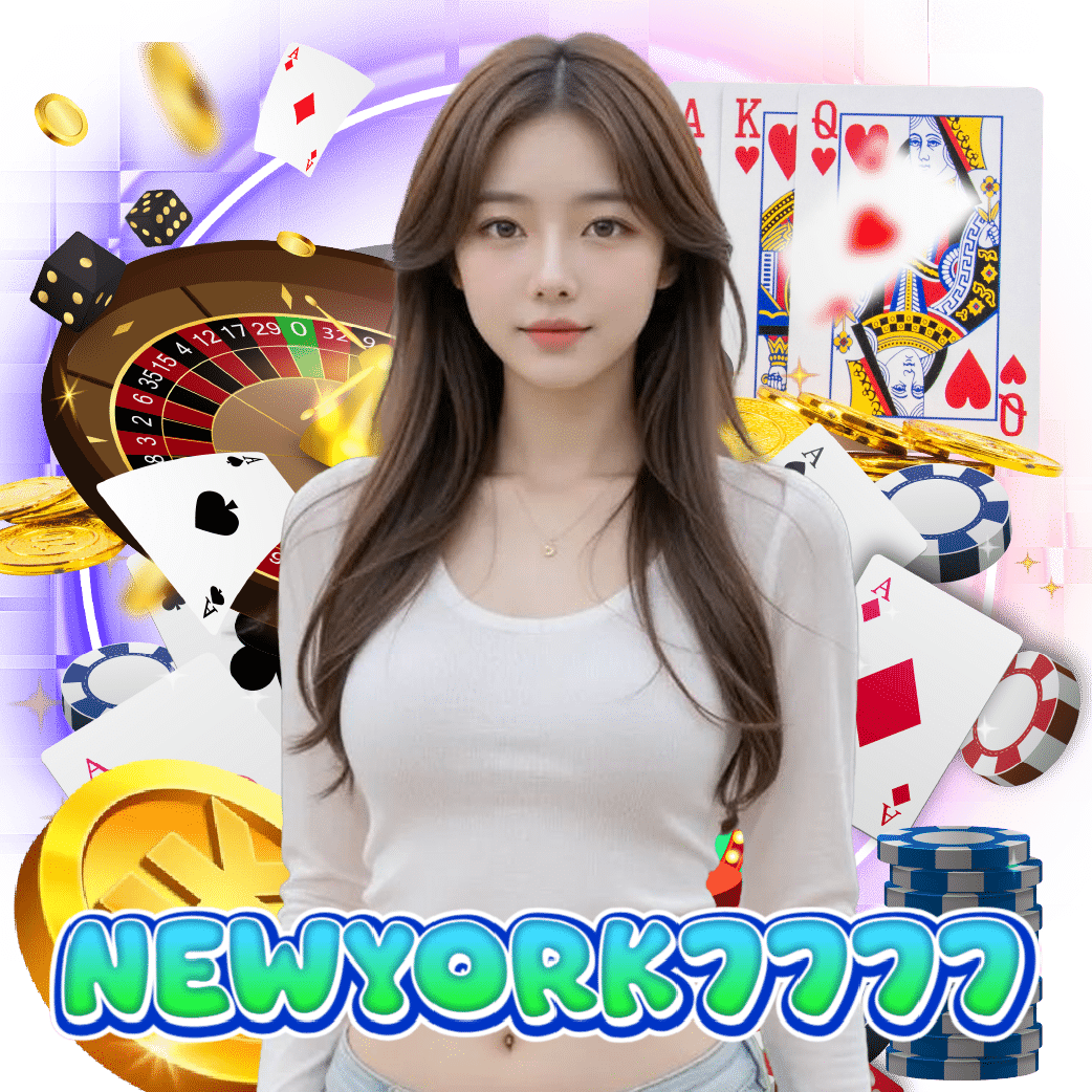 Woman with casino-themed background elements